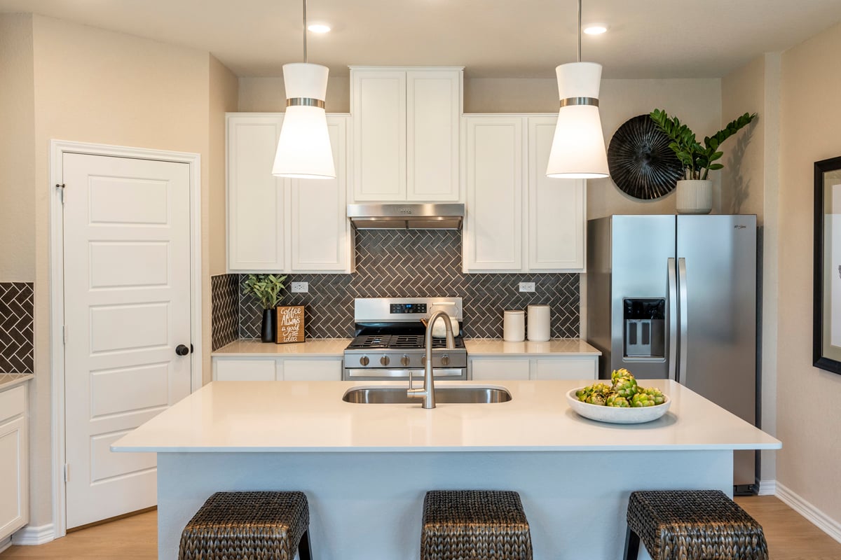 Island with pendant lighting