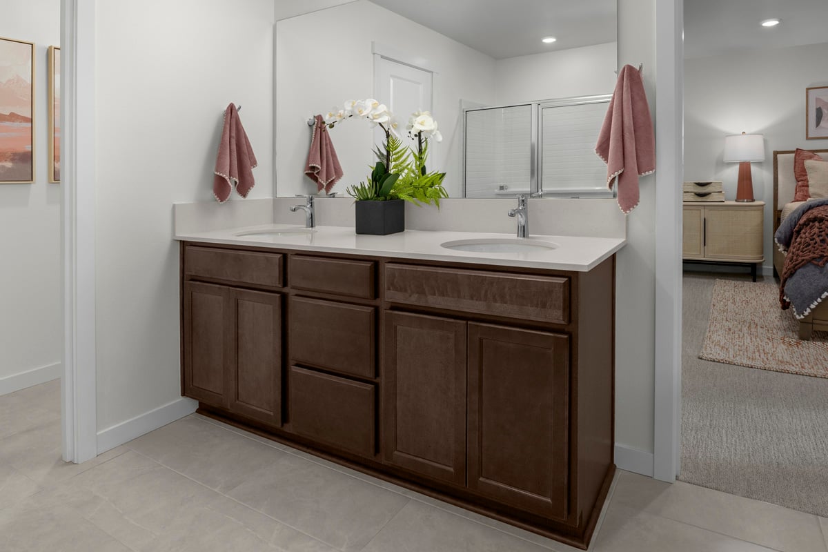 Dual-sink vanity at primary bath