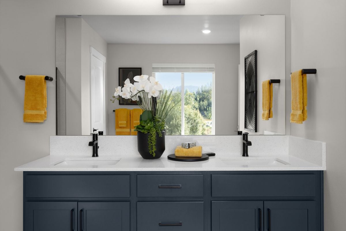 Dual-sink vanity at primary bath