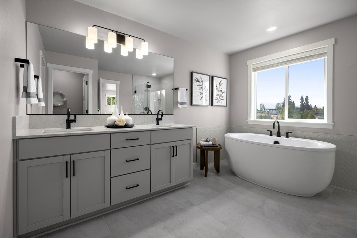 Dual-sink vanity at primary bath