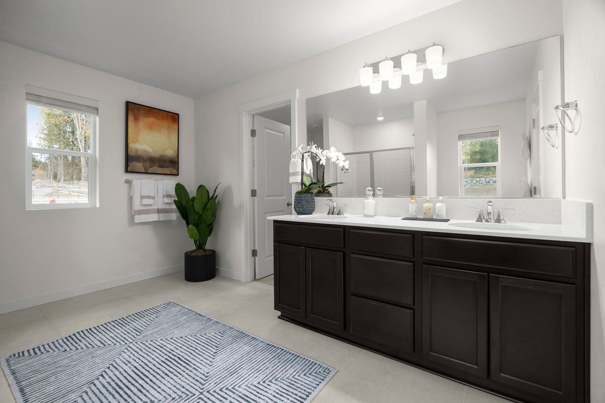 Dual-sink vanity at primary bath